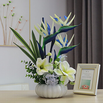 新品pu天堂鸟盆栽套花仿真花套装客厅假花摆件装饰花简约艺术插花欧