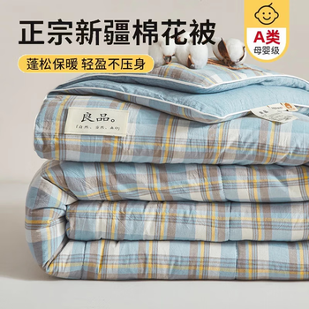 京推天然A类新疆棉花被 无印风混棉被芯单人双人冬季厚被子 绅士格 150*200cm6斤