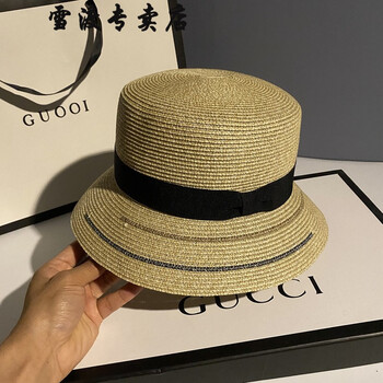 专柜高端潮牌原创定制品牌明星同款平顶帽子女夏草帽清新度假海边沙滩