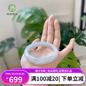 锦诺缅甸老坑翡翠手镯女玉镯子糯冰种玉手镯正圈处理送妈妈送老婆礼物 50-51mm（附鉴定书）