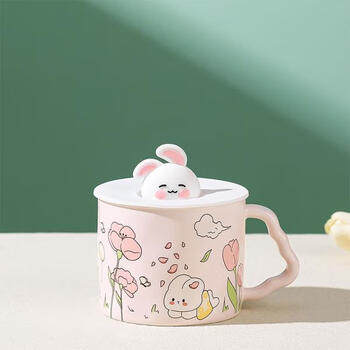 贾思德兔子吸管马克杯带盖仙女高颜值可爱儿童水杯家用陶瓷杯子女生