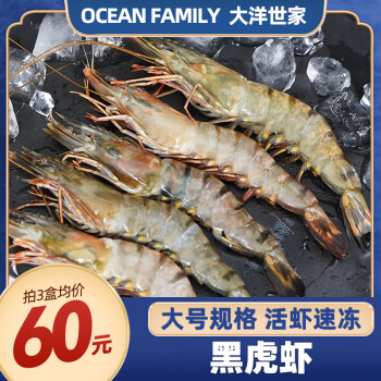 大洋世家 OCEAN FAMILY活冻黑虎虾550g盒装 大号规格新鲜大虾生鲜冷冻 净含量550g*1盒
