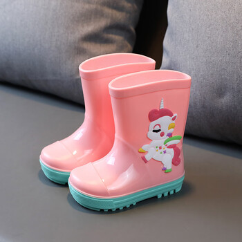 雨靴中大童水鞋小学生男宝宝幼儿园防水雨鞋1902粉色独角兽不加棉25内