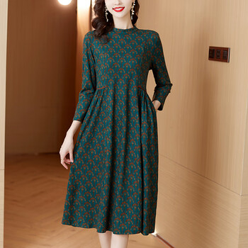 行连衣裙中年贵夫人高端气质连衣裙长袖秋冬新款女2022年中年洋气裙子