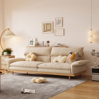 简宾尼北欧实木沙发猫爪布原木风三人位科技布沙发客厅网红日式可躺