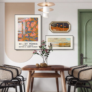 婕之羡轻奢高档高端威廉莫里斯装饰画美式餐厅背景墙面挂画壁画现代