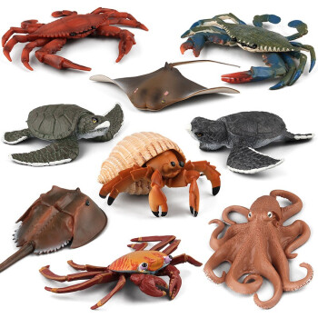 magqoo仿真海洋动物模型玩具企鹅鲨鱼鲸鱼龙虾螃蟹海马蜗牛儿童教具 海洋9款大号