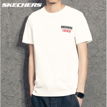 Skechers斯凯奇男装短袖T恤夏季新款男子时尚运动上衣t恤撞色印花针织短袖衫L120M016 亮白色 L