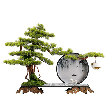 木卫仿真迎客松室内造型树假树大型枯木实木枯树装饰造景松树盆景摆件