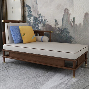 树豪 新中式贵妃榻实木贵妃椅客厅皮质单人沙发躺椅美人榻木太妃休闲