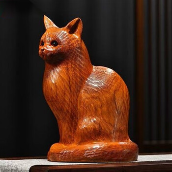 欧柏历  木雕摆件小猫咪实木头雕刻动物家居客厅桌面办公司装饰礼品