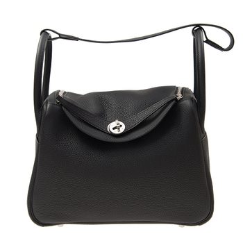 【l】爱马仕hermes女士单肩斜挎包黑色皮质lindy琳达包便携休闲29*15*