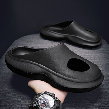 is椰子拖鞋夏季情侣外穿洞洞鞋男ins潮厚底凉拖大码包头半拖鞋 黑色