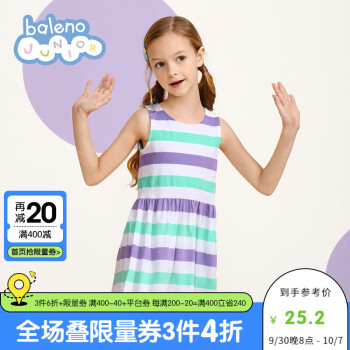 BalenoJunior品牌童装夏季撞色条纹女童连衣裙价格走势图及购买建议