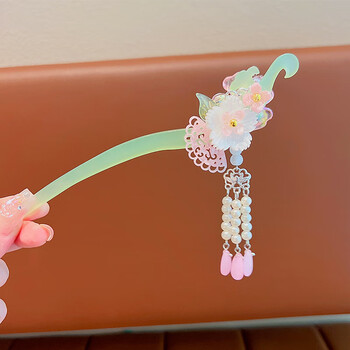 古风汉服簪子女童盘头发发簪儿童古装头饰中国风步摇流苏发钗发饰 草