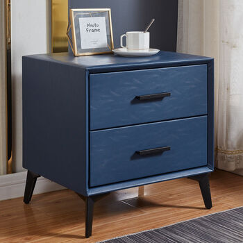 春色田园 皮艺床头柜简约现代卧室轻奢床边小柜子储物柜床头实木定制 櫃皮质-深蓝色