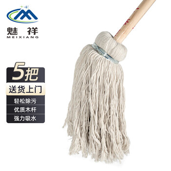 魅祥 白色拖把（5把）木柄吸水墩布线条地拖老式拖布