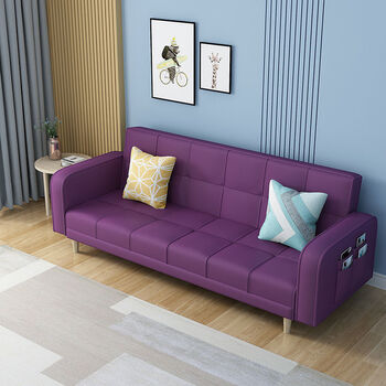 床两用懒人免洗科技布沙发现代简约小户型客厅 棉麻布深紫色全拆洗 全