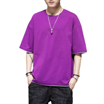 遥渠yaoqu短袖t恤男新款男装夏季男短袖大码潮牌宽松短袖t恤男士紫色s