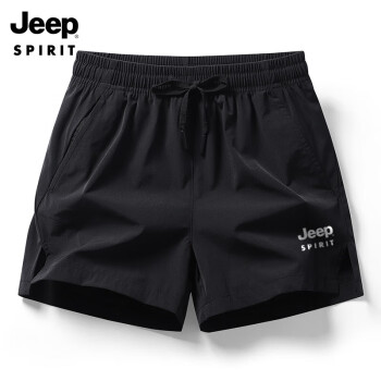 吉普（JEEP）男士短裤夏季薄款宽松休闲三分裤健身速干透气新款运动裤 黑色 3XL 155-170斤