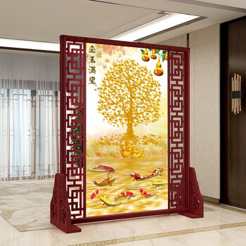 真尚美中式实木镂空屏风隔断客厅玄关柜时尚卧室办公室金玉满堂座屏