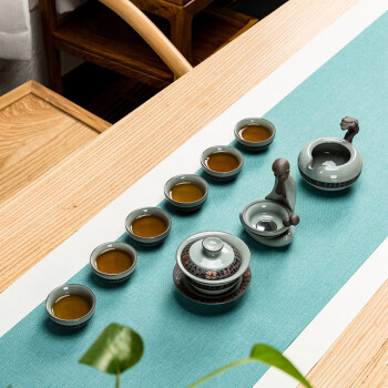 石福记 茶具套装青瓷盖碗家用简约隔热防烫手茶杯中式茶壶 茶具 (青瓷）