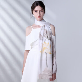 上海故事真丝丝巾女秋冬款围巾桑蚕丝绸披肩丝巾送长辈礼物生日礼物 若烟晚荷