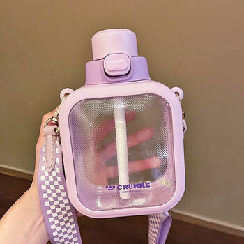 三丽鸥库洛米方形水杯女大容量水壶斜挎背带夏天杯子可爱女生学生吸管