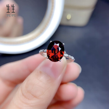 潘生生925银镶嵌鸽血红石榴石戒指日韩时尚红宝石指环女节日礼物戒指