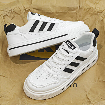 沙驰舒适秋季板鞋男鞋百搭潮流运动休闲网红感超轻厚底小白鞋潮鞋白黑