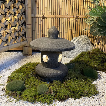 日式石灯庭院摆件 石灯笼日式庭院灯中式石头灯电石灯户外花园林枯