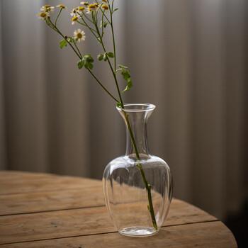 绿野客日式玻璃花瓶透明水养禅意中式小窄口摆件客厅插花水培花器