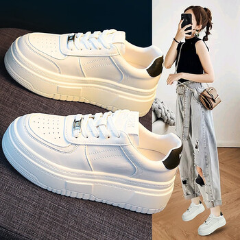 透气休闲鞋女简约百搭板鞋女厚底增高显瘦鞋 白黑 37【图片 价格 品牌