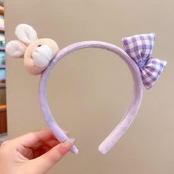 可爱小兔发箍立体卡通毛绒玩偶发带女四色洗脸束发带宽边发箍发饰 紫