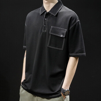 半截袖男士有领带领五分袖胖子夏天男装休闲打底体恤衫黑色m115130斤