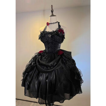 井狸奈lolita洛丽塔花嫁jsk仙蒂玫瑰公主裙连衣裙华丽法式浪漫 黑色 s