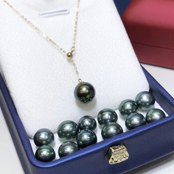 liei施华洛世奇锆大溪地黑珍珠吊坠正圆大颗粒南洋金珍珠项链s925银可