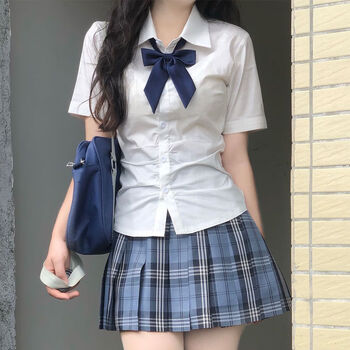 妙慈日系学院风jk衬衫女设计感小众收腰褶皱纯欲衬衫显瘦修身百搭上衣