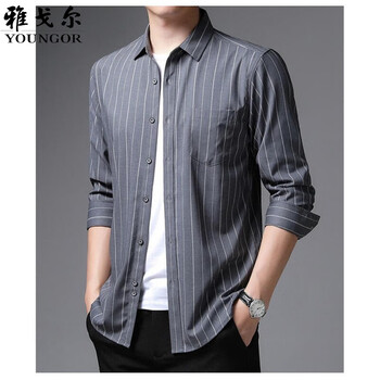 mayor雅戈尔长袖衬衫男士春夏季商务免烫工装上衣寸休闲时尚条纹衬衣