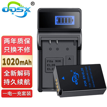 奥德盛（ODSX） 尼康 AW1 J1 J2 J3 S1 V3 P1000 COOLPIX P950 相机 电池充电器套装 (一电一充)  EN-EL20