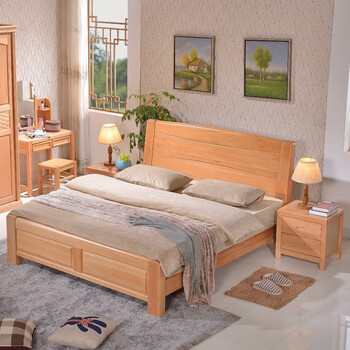 曲巧实木床双人床简约现代中式榉木高箱储物床主卧婚床卧室家具152米