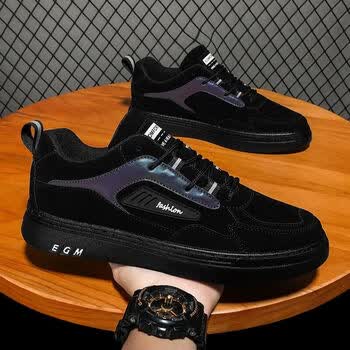 宁寕板鞋男士春秋休闲增高鞋舒适轻便潮流拼色低帮时尚运动鞋黑色39