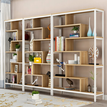 创意钢木书架货架博物架现代花架隔断置物架储物架茶叶展示架落地 四