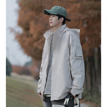 帕托瓦冲锋衣男女户外休闲连帽外套男士春秋季夹克男装卡其 4XL