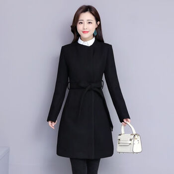 女2023新款小个子毛呢外套中长款秋冬气质加厚工作服黑色m建议95105斤