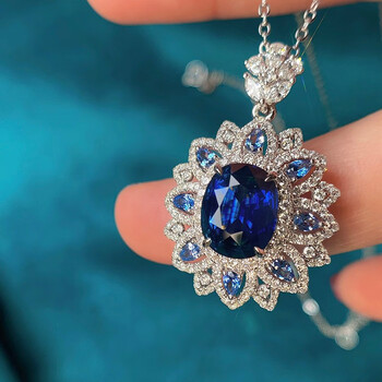 墨辰珠宝皇家蓝蓝宝石吊坠彩色宝石18k金镶嵌裸石472克拉晶体通透附