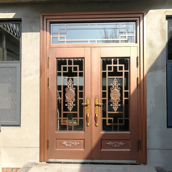锌合金别墅大门双开门定制玻璃门入户门对开门四开铜门农村进户门沾运