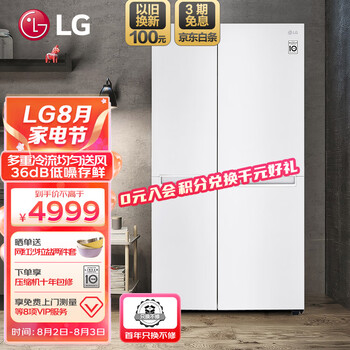 LG 御冰系列 649升超大容量对开门冰箱 双开门多重冷流 风冷无霜 保鲜冷冻分区 珠光白 S651SW12