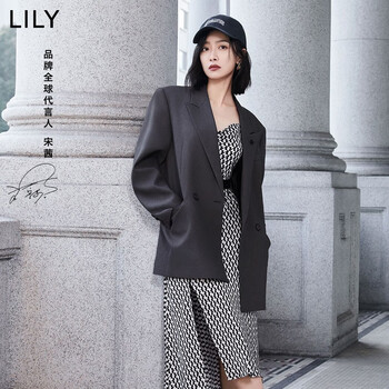 LILY【宋茜明星同款】2023春新款通勤简约休闲灰色小西装外套女 509深灰 M