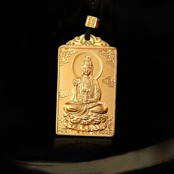 古法观音方牌挂件男士吊牌 黄金999足金实心护佑项链吊坠 男式子 本命